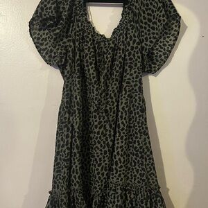 Green and Black Leopard Print Mini Dress